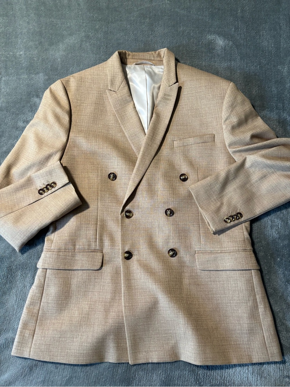 Topman Men's Double-Breasted Tan Blazer and Suit Pants (jacket 42R - pants 36/34